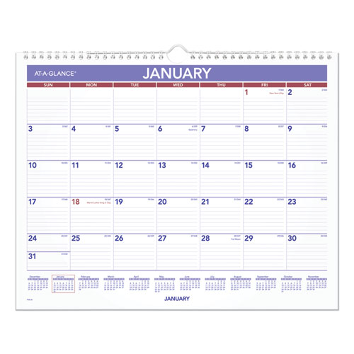 Monthly Wall Calendar, 15 X 12, White/red/blue Sheets, 12-month (jan To Dec): 2023