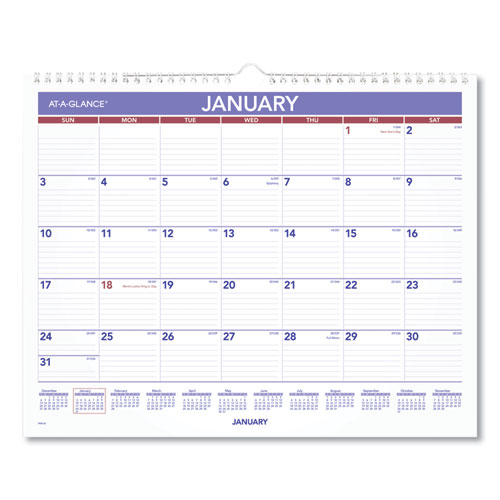 Monthly Wall Calendar, 15 X 12, White/red/blue Sheets, 12-month (jan To Dec): 2023