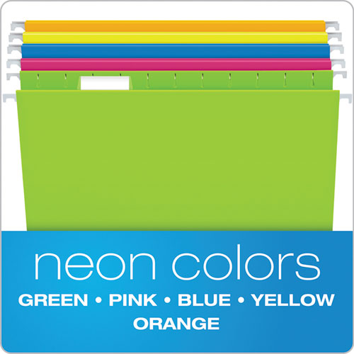 Glow Hanging File Folders, Letter Size, 1/5-cut Tabs, Assorted Colors, 25/box