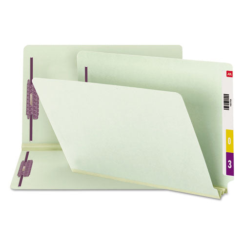 End Tab Pressboard Classification Folders, Two Safeshield Coated Fasteners, 2" Expansion, Legal Size, Gray-green, 25/box