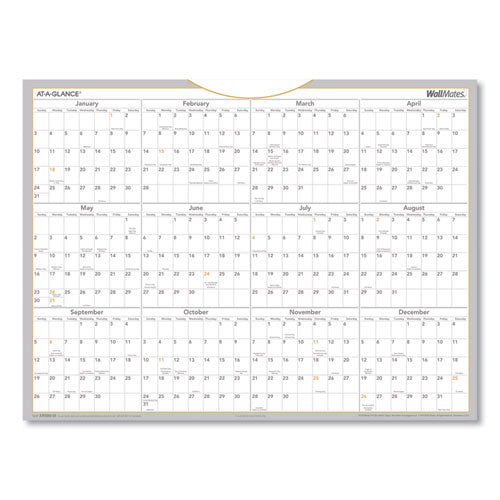 Wallmates Self-adhesive Dry Erase Yearly Planning Surfaces, 24 X 18, White/gray/orange Sheets, 12-month (jan To Dec): 2023