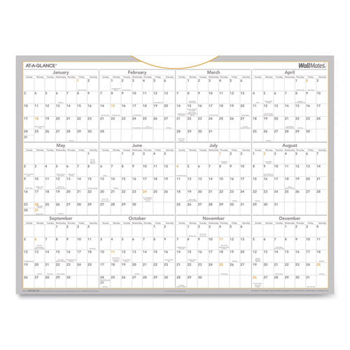 Wallmates Self-adhesive Dry Erase Yearly Planning Surfaces, 24 X 18, White/gray/orange Sheets, 12-month (jan To Dec): 2023