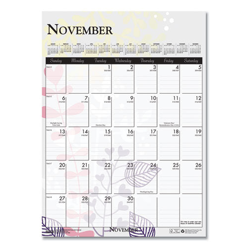 Recycled Wild Flower Wall Calendar, Wild Flowers Artwork, 12 X 16.5, White/multicolor Sheets, 12-month (jan To Dec): 2023