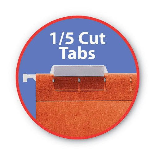 Colored Hanging File Folders With 1/5 Cut Tabs, Letter Size, 1/5-cut Tabs, Orange, 25/box