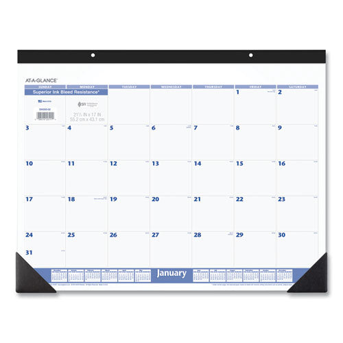 Desk Pad, 22 X 17, White Sheets, Black Binding, Black Corners, 12-month (jan To Dec): 2023