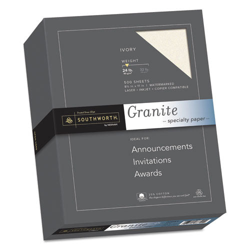 Granite Specialty Paper, 24 lb Bond Weight, 8.5 x 11, Ivory, 500/Ream Granite Specialty Paper, 24 lb Bond Weight, 8.5 x 11, Ivory, 500/Ream