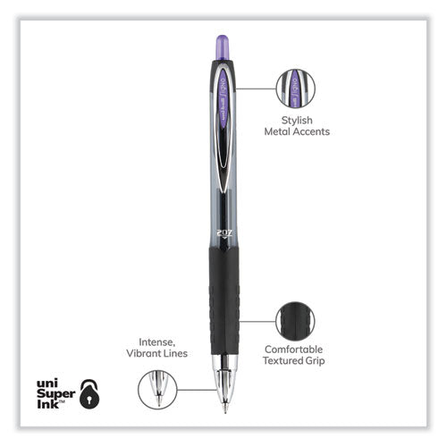 Signo 207 Gel Pen, Retractable, Medium 0.7 Mm, Purple Ink, Smoke/black/purple Barrel, Dozen