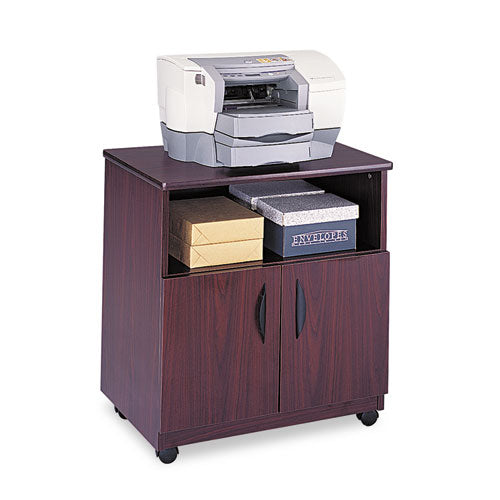 Mobile Machine Stand, Open Compartment, Engineered Wood, 3 Shelves, 200 Lb Capacity, 28" X 19.75" X 30.5", Cherry