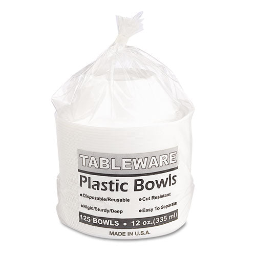 Plastic Dinnerware, Bowls, 12 Oz, White, 125/pack