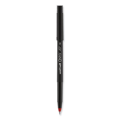 Onyx Roller Ball Pen, Stick, Fine 0.7 Mm, Red Ink, Black Matte Barrel, Dozen