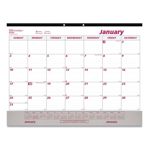 Monthly Desk Pad Calendar, 22 X 17, White/burgundy Sheets, Black Binding, Clear Corners, 12-month (jan To Dec): 2023