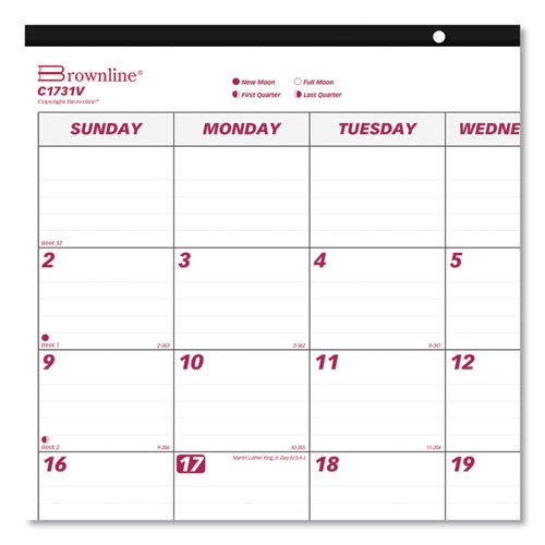 Monthly Desk Pad Calendar, 22 X 17, White/burgundy Sheets, Black Binding, Clear Corners, 12-month (jan To Dec): 2023