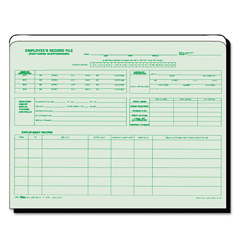 Employee's Record File Folder, Straight Tabs, Letter Size, Index Stock, Green, 20/pack