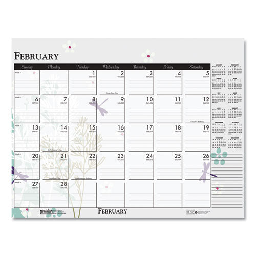 Recycled Desk Pad Calendar, Wild Flowers Artwork, 22 X 17, White Sheets, Black Binding/corners,12-month (jan-dec): 2023