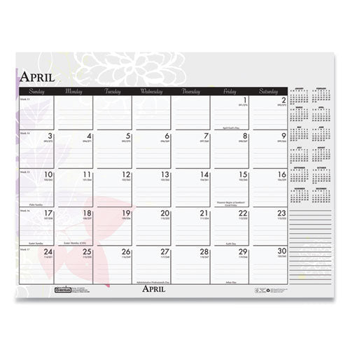 Recycled Desk Pad Calendar, Wild Flowers Artwork, 22 X 17, White Sheets, Black Binding/corners,12-month (jan-dec): 2023
