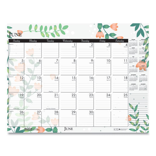 Recycled Desk Pad Calendar, Wild Flowers Artwork, 22 X 17, White Sheets, Black Binding/corners,12-month (jan-dec): 2023