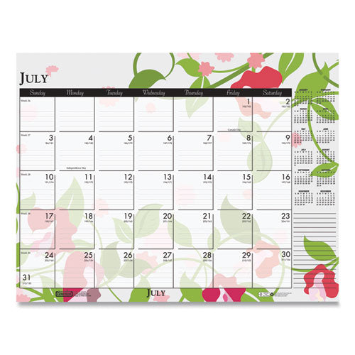 Recycled Desk Pad Calendar, Wild Flowers Artwork, 22 X 17, White Sheets, Black Binding/corners,12-month (jan-dec): 2023