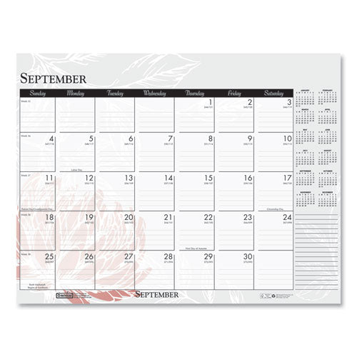 Recycled Desk Pad Calendar, Wild Flowers Artwork, 22 X 17, White Sheets, Black Binding/corners,12-month (jan-dec): 2023