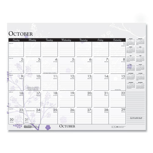 Recycled Desk Pad Calendar, Wild Flowers Artwork, 22 X 17, White Sheets, Black Binding/corners,12-month (jan-dec): 2023
