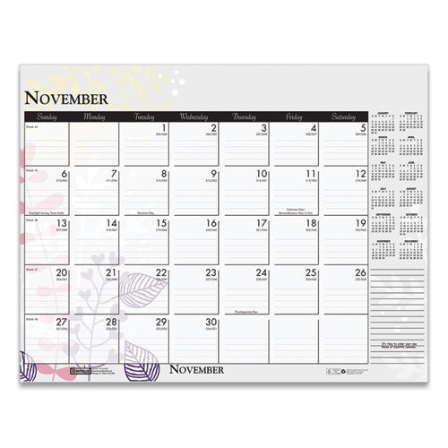 Recycled Desk Pad Calendar, Wild Flowers Artwork, 22 X 17, White Sheets, Black Binding/corners,12-month (jan-dec): 2023