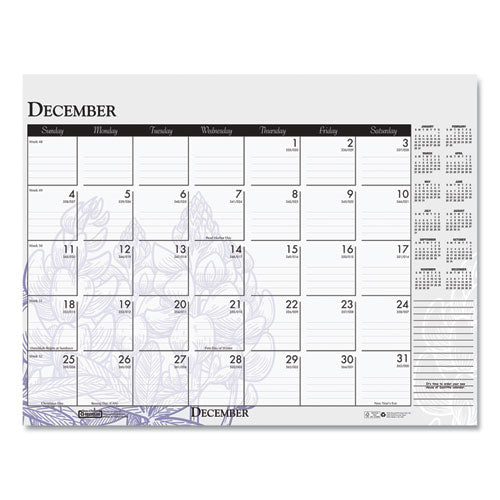 Recycled Desk Pad Calendar, Wild Flowers Artwork, 22 X 17, White Sheets, Black Binding/corners,12-month (jan-dec): 2023