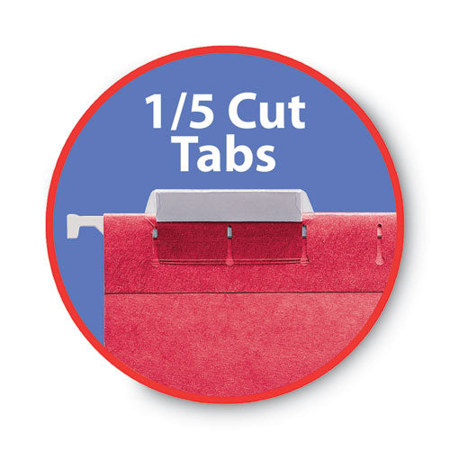 Colored Hanging File Folders With 1/5 Cut Tabs, Letter Size, 1/5-cut Tabs, Red, 25/box