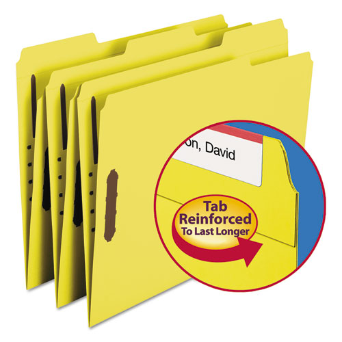 Top Tab Colored Fastener Folders, 0.75" Expansion, 2 Fasteners, Letter Size, Yellow Exterior, 50/box