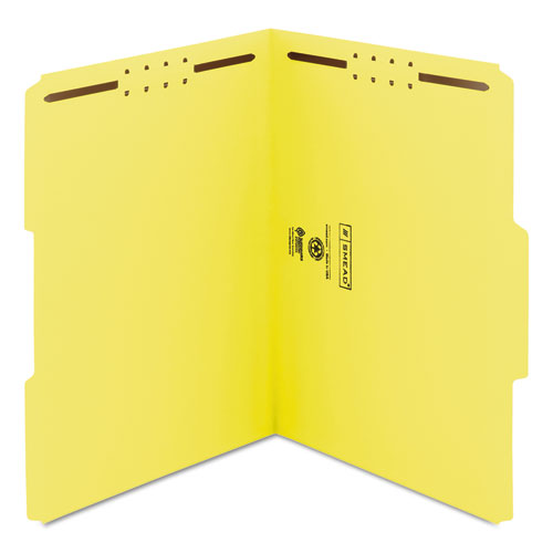 Top Tab Colored Fastener Folders, 0.75" Expansion, 2 Fasteners, Letter Size, Yellow Exterior, 50/box