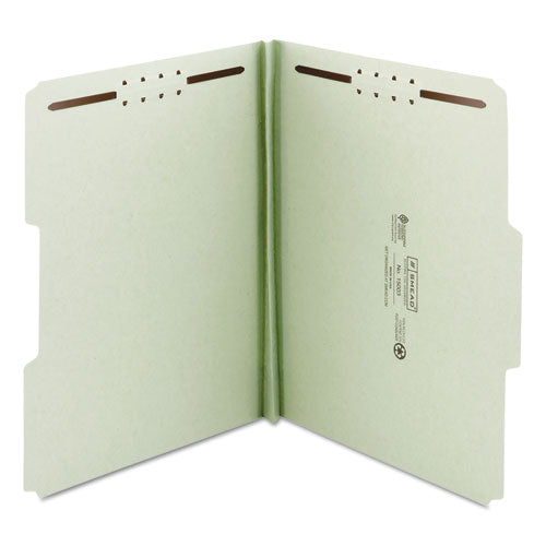 Recycled Pressboard Fastener Folders, 1" Expansion, 2 Fasteners, Letter Size, Gray-green Exterior, 25/box