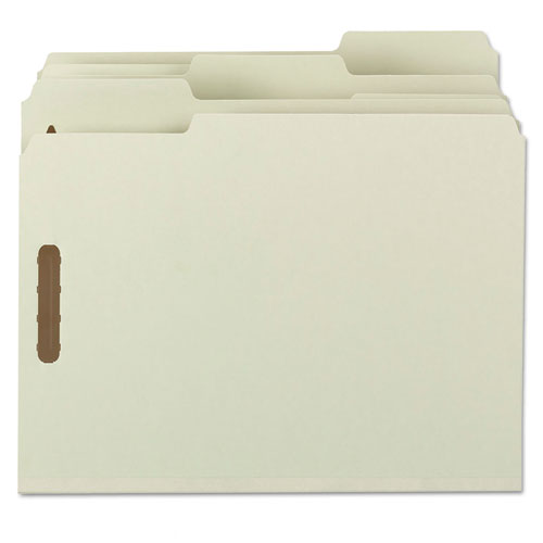 Recycled Pressboard Fastener Folders, 1" Expansion, 2 Fasteners, Letter Size, Gray-green Exterior, 25/box