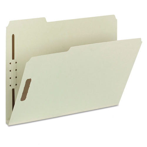 Recycled Pressboard Fastener Folders, 1" Expansion, 2 Fasteners, Letter Size, Gray-green Exterior, 25/box