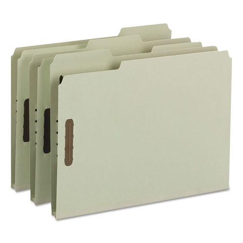 Recycled Pressboard Fastener Folders, 1" Expansion, 2 Fasteners, Letter Size, Gray-green Exterior, 25/box