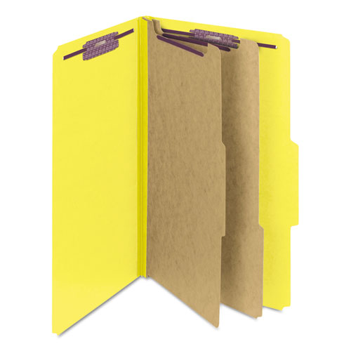 Six-section Pressboard Top Tab Classification Folders, Six Safeshield Fasteners, 2 Dividers, Legal Size, Yellow, 10/box