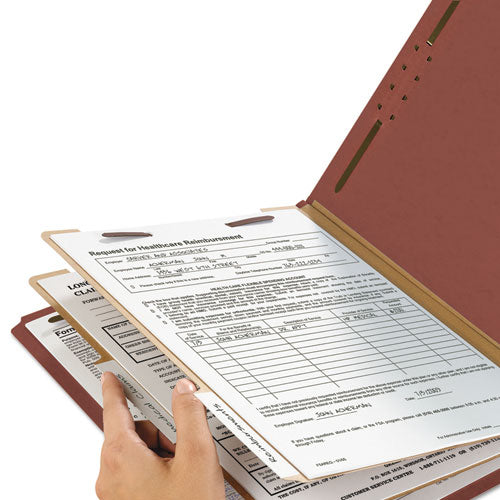 Recycled Pressboard Classification Folders, 2" Expansion, 2 Dividers, 6 Fasteners, Legal Size, Red Exterior, 10/box