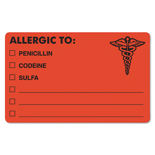 Medical Labels, Allergic To, 1 X 3, White, 500/roll