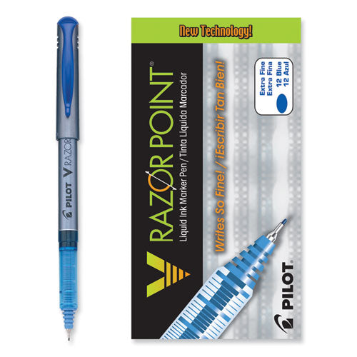 V Razor Point Liquid Ink Porous Point Pen, Stick, Extra-fine 0.5 Mm, Blue Ink, Gray Barrel, Dozen