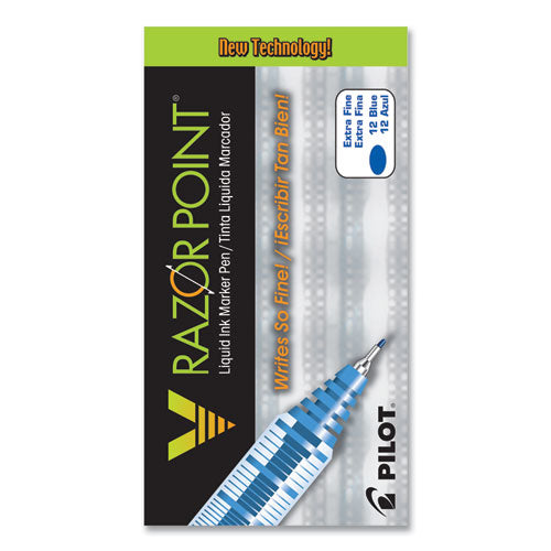 V Razor Point Liquid Ink Porous Point Pen, Stick, Extra-fine 0.5 Mm, Blue Ink, Gray Barrel, Dozen