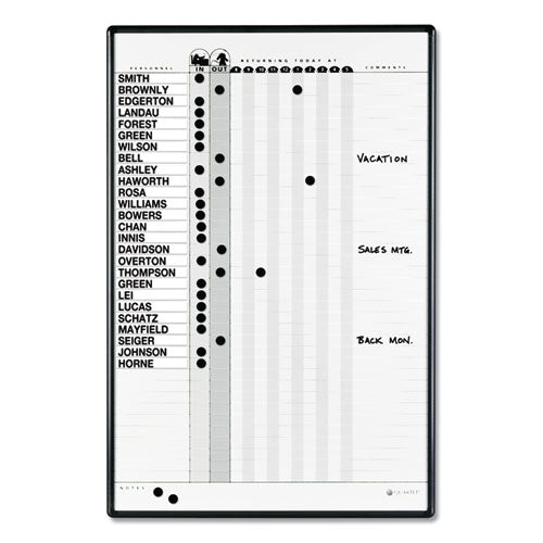 Employee In/out Board System, Up To 36 Employees, 24 X 36, Porcelain White/gray Surface, Black Aluminum Frame