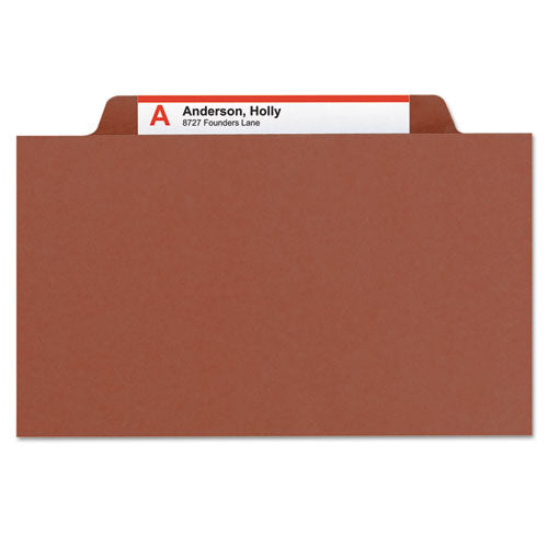 Pressboard Classification Folders, Six Safeshield Fasteners, 2/5-cut Tabs, 2 Dividers, Letter Size, Red, 10/box