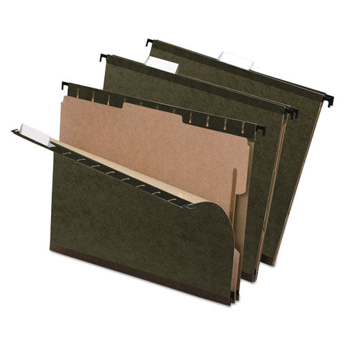 Surehook Reinforced Hanging Divider Folders, 2" Expansion, 2 Dividers, 4 Fasteners, Legal Size, Green Exterior, 10/box