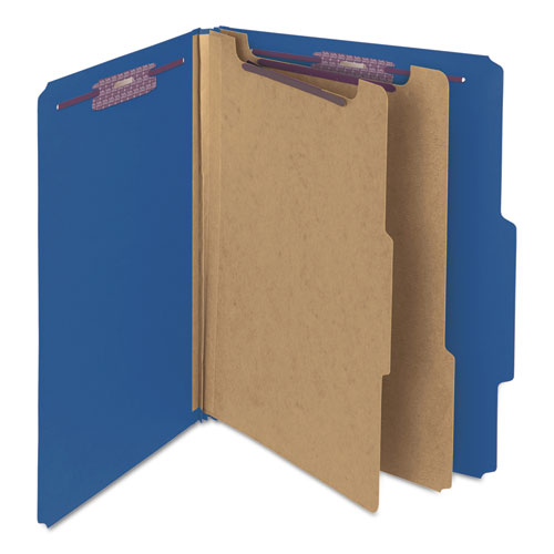 Six-section Pressboard Top Tab Classification Folders, Six Safeshield Fasteners, 2 Dividers, Letter Size, Dark Blue, 10/box
