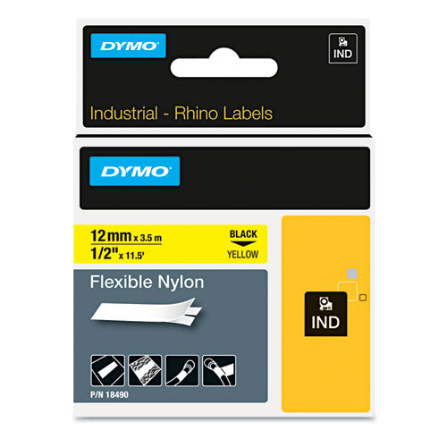 Rhino Heat Shrink Tubes Industrial Label Tape, 0.5" X 5 Ft, White/black Print
