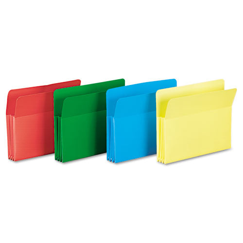 Poly Drop Front File Pockets, 3.5" Expansion, Legal Size, Assorted Colors, 4/box