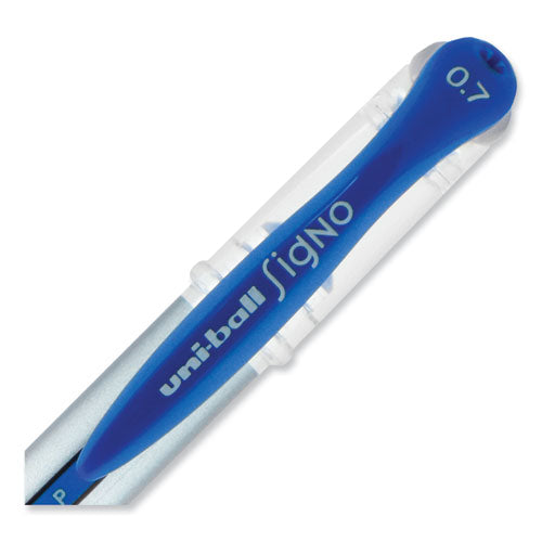 Signo Grip Gel Pen, Stick, Medium 0.7 Mm, Blue Ink, Silver/blue Barrel, Dozen