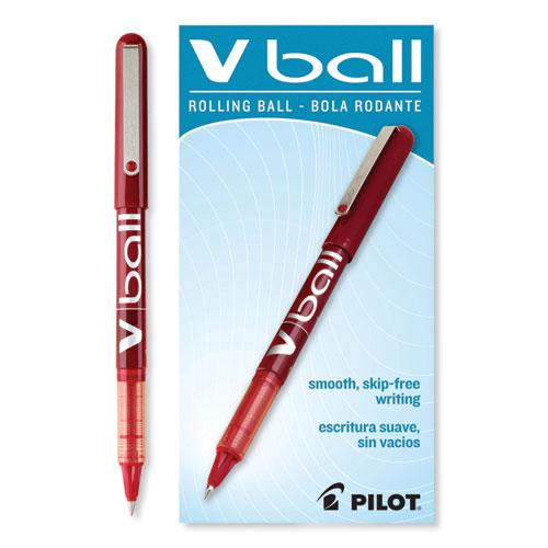Vball Liquid Ink Roller Ball Pen, Stick, Extra-fine 0.5 Mm, Red Ink, Red Barrel, Dozen