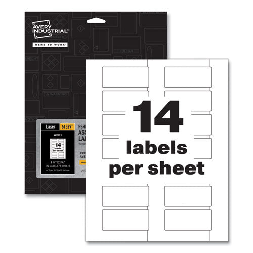 Permatrack Durable White Asset Tag Labels, Laser Printers, 1.25 X 2.75, White, 14/sheet, 8 Sheets/pack