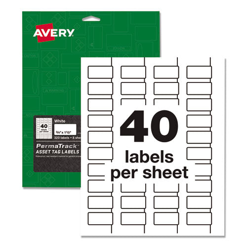 Permatrack Durable White Asset Tag Labels, Laser Printers, 1.25 X 2.75, White, 14/sheet, 8 Sheets/pack