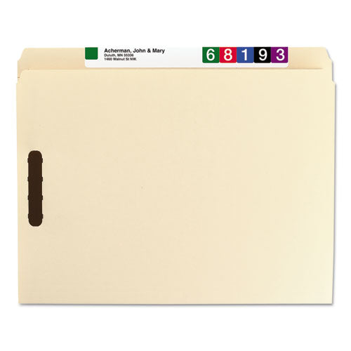 Top Tab Fastener Folders, Straight Tabs, 0.75" Expansion, 2 Fasteners, Letter Size, Manila Exterior, 50/box