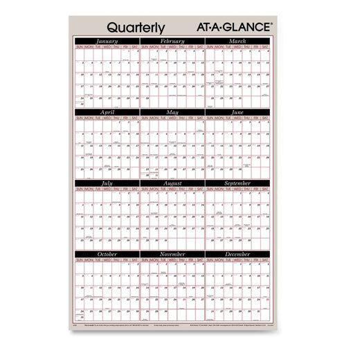 Vertical/horizontal Erasable Quarterly/monthly Wall Planner, 24 X 36, White/black/red Sheets, 12-month (jan To Dec): 2023