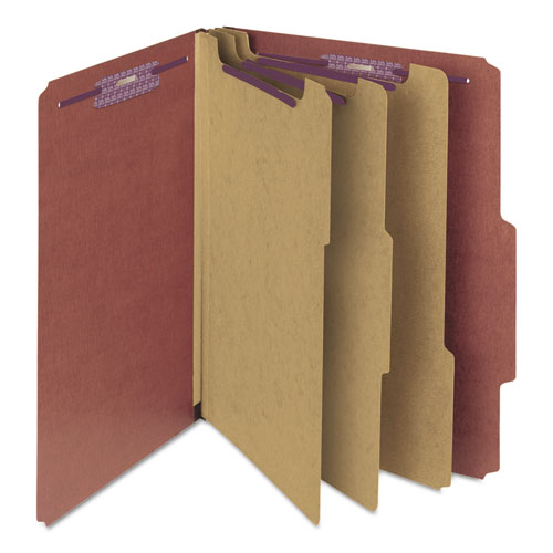 Pressboard Classification Folders, Eight Safeshield Fasteners, 2/5-cut Tabs, 3 Dividers, Letter Size, Red, 10/box